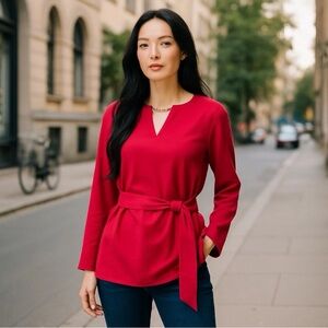 New Marc New York Andrew Marc Designer Red Tunic Top Size Medium Long Sleeve NWT